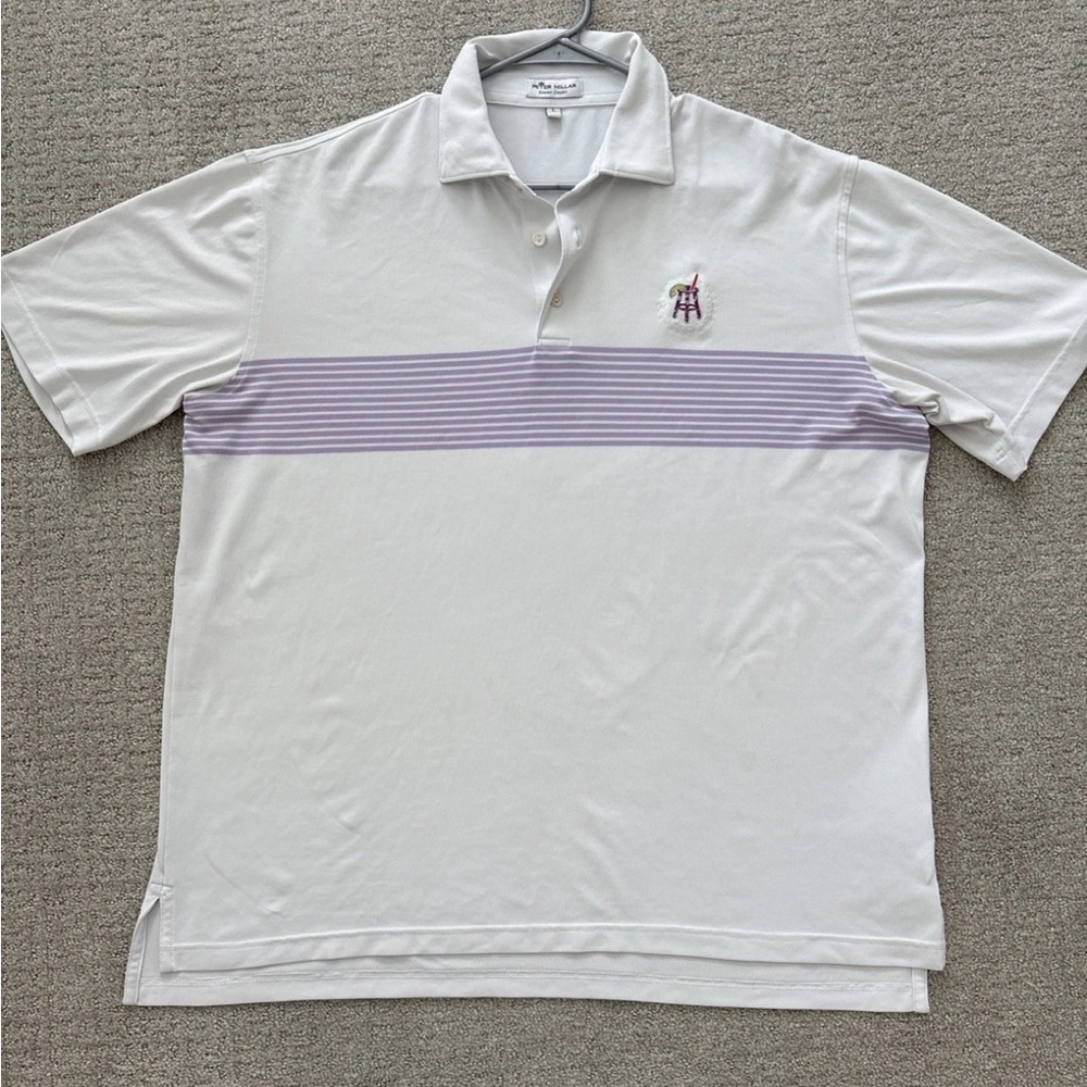 Peter Millar White and Purple Polo Shirt Barstool Edition Size Large
